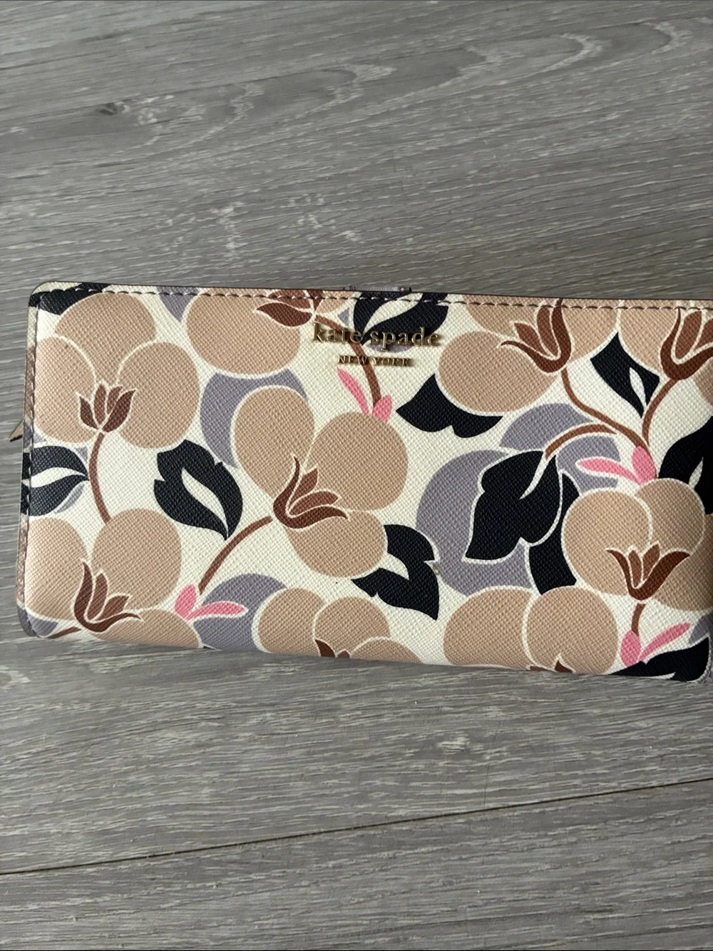 kate spade Floral Continental Wallet in Beige, Black & Pink Accents